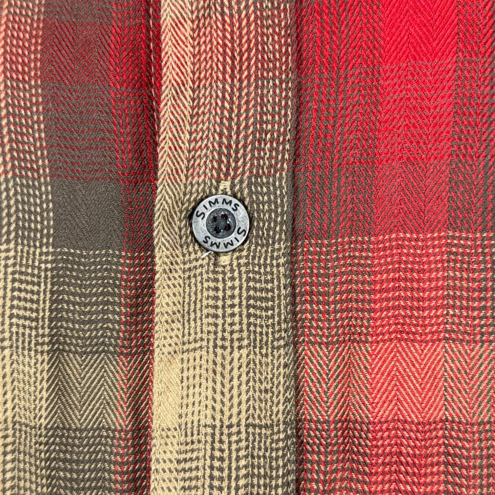 Simms Fishing Plaid Flannel Shirt Tencel Blend XXL Red Brown Herringbone Mens - Picture 6 of 8
